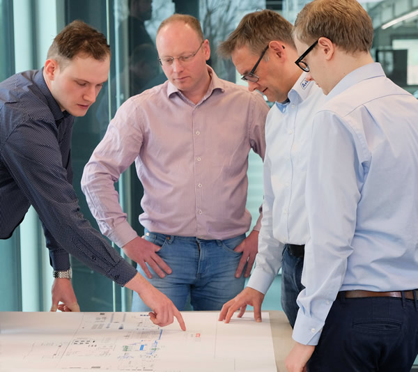 From the very beginning, Siems has brought on board partners to help implement its ambitious innovation project - From the left: Theo Siems, Management Assistant; Daniel Wehr, Rotox Project Manager; Bernhard Kunz, Senior Consultant A+W Cantor; and Jens Siems, Management Assistant