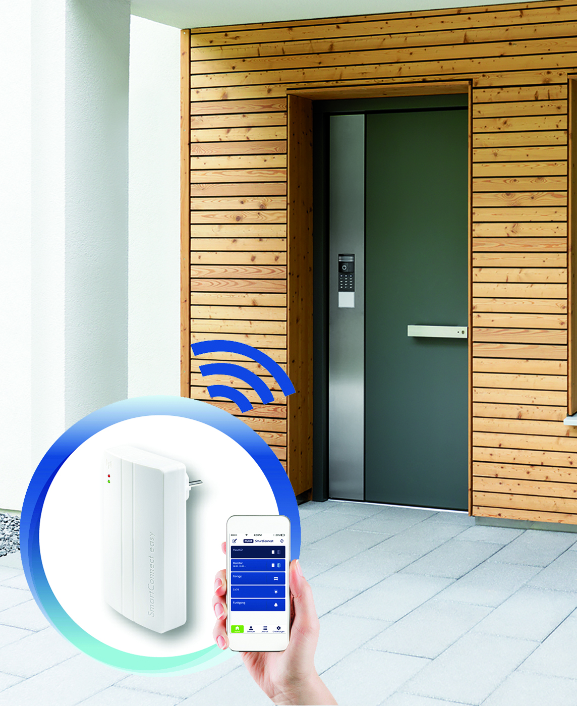 The ’SmartConnect easy’ app based access control, one of the innovative packages available as a SmartSecure option.