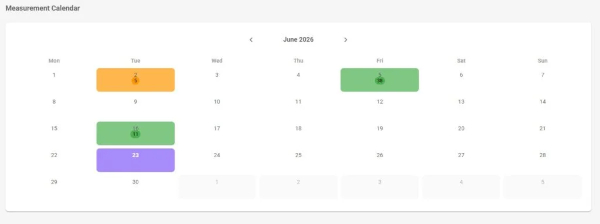 Measurement Calendar to see how many measurements have been taken with Sparklike Handheld Nova