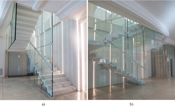 Fig. 2 a) and b) Photographs of the staircase.