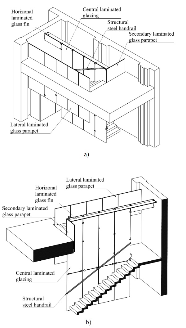 Fig. 4a) and b) 3D views of the staircase.