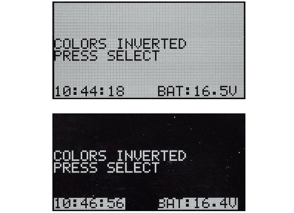 The colors of the display: black text on the white background or vice versa