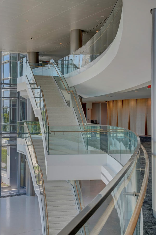 The Ceremonial Stairs and overlooks were created using HDS technology to fabricate the unique dimensions and curves of the staircase. The 3-D model also was used by multiple other trades to fabricate material to match the railings.