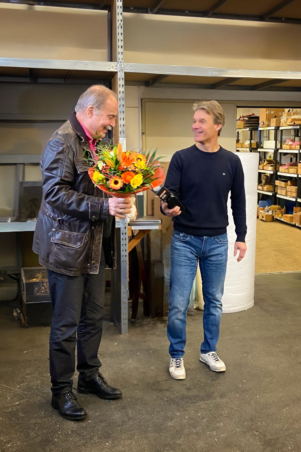 Mr. Rainer Feuster, formerly Vice President Sales, and Mr. Kai Vogel, CEO and owner, at Viprotron Headquarters at Rainers retirement celebration