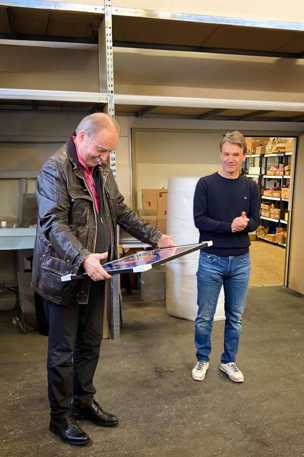 Mr. Rainer Feuster, formerly Vice President Sales, and Mr. Kai Vogel, CEO and owner, at Viprotron Headquarters at Rainers retirement celebration