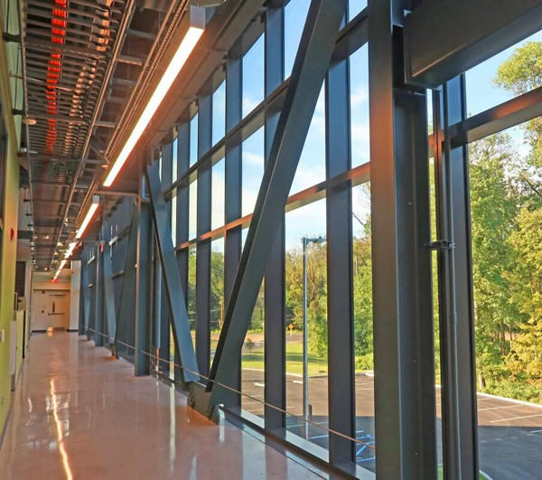 Glass curtain wall installed at Scudder Falls Administration Building.