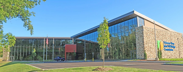 Glass curtain wall installed at the Delaware River Joint Toll Bridge Commission’s Administration Building at Scudder Falls in Lower Makefield Township, Bucks County, PA.