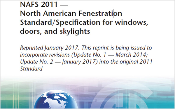 The NAFS 2011 (North American Fenestration Standard) is in principle comparable with the European product standard EN 14351-1 (Source: AAMA, WDMA and CSA)