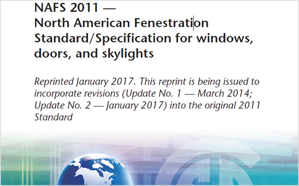 The NAFS 2011 (North American Fenestration Standard) is in principle comparable with the European product standard EN 14351-1 (Source: AAMA, WDMA and CSA)