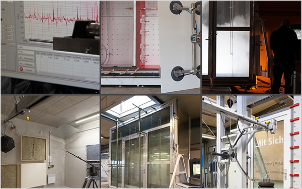 At iftLAB Arnsberg (NRW), tests of sound insula-tion, air-wind-water, permanent function, smoke protection and burglar resistance can be carried out in accordance with building law.