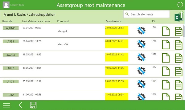 Image 4: All your maintenance deadlines are stored in the app, so you can track whether or not maintenance work has been carried out. Depending on your configuration, you can see which employee has carried out which task, how much time the work took, and which tasks have been completed.