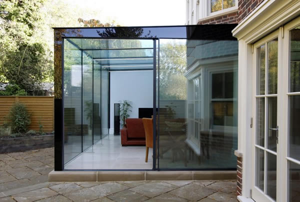 KELLER minimal windows® to rear of glazed extension in South London