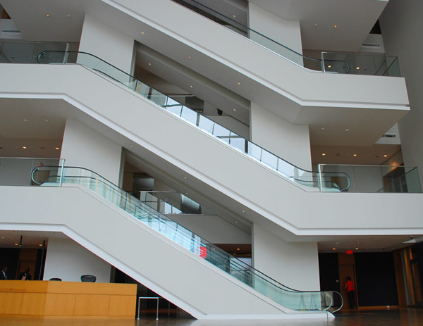 The four-story atrium is clean, yet dramatic.