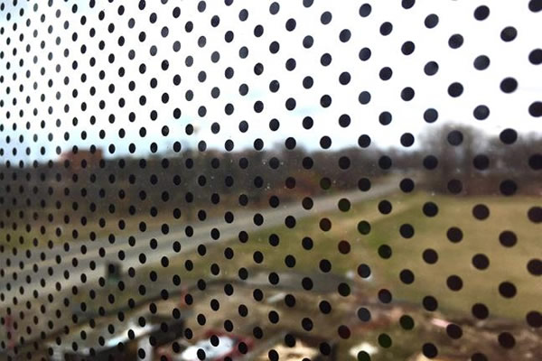 Fritted glass features a 1/8" dot pattern that is screen printed onto the surface of the glass. This is a feature designed for energy efficiency that has also been found to help birds avoid deadly collisions with the glass.