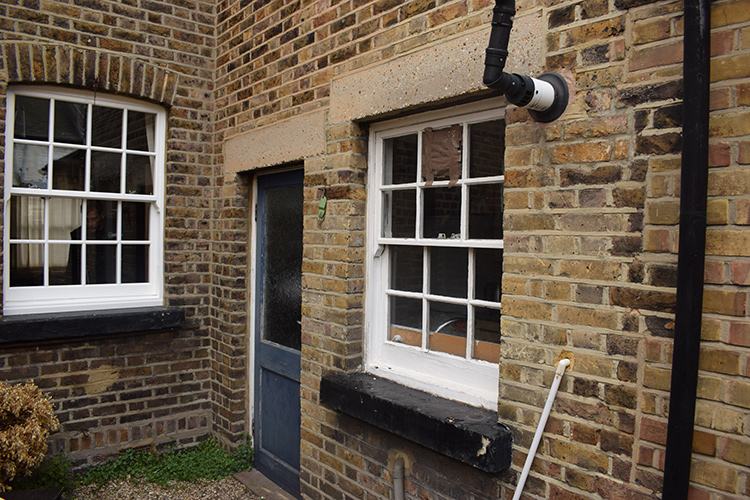 Old timber sash windows at rear