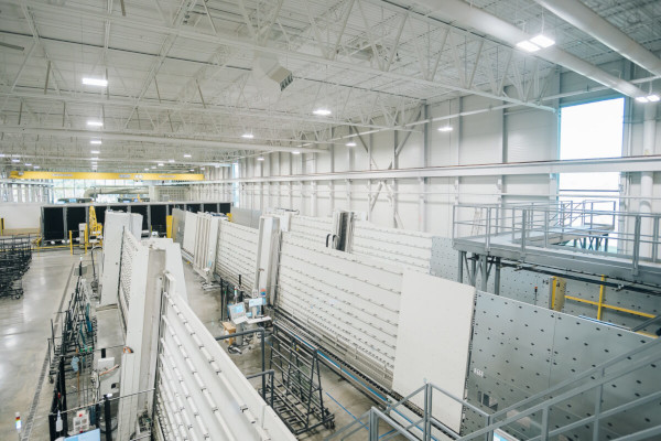 Press Glass Inc. facility with an overview of Forel processing lines.