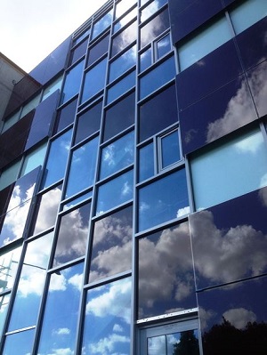 Polysolar Curtain Walling System, Future Business Centre, Cambridge. Polysolar PS-A opaque and PS-C transparent series panels (4.6 kWp).