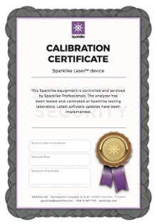 Calibration Certificate for Sparklike Laser™ devices