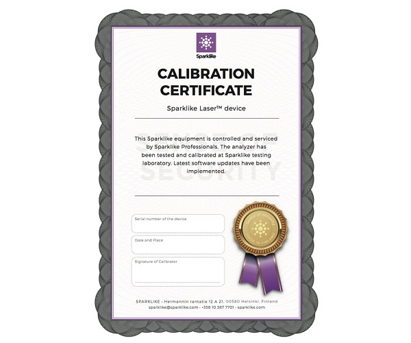 Calibration Certificate for Sparklike devices