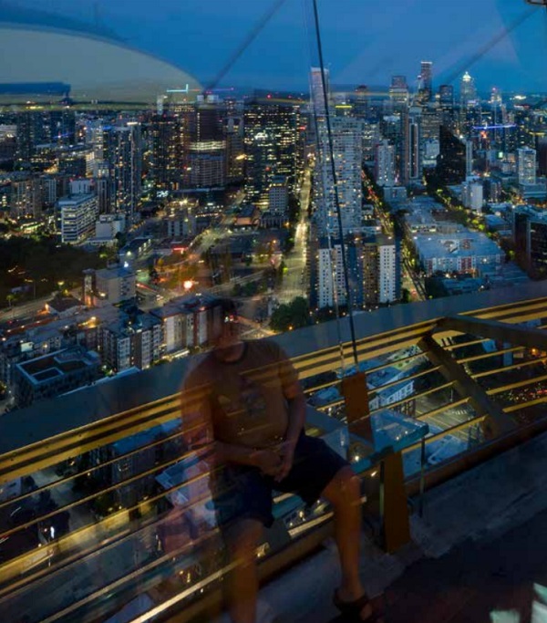 Visitors get 360-degree indoor and outdoor panoramic views of the city, Mount Rainier, Puget Sound and the Cascades and Olympic mountain ranges. Image © Nic Lehoux