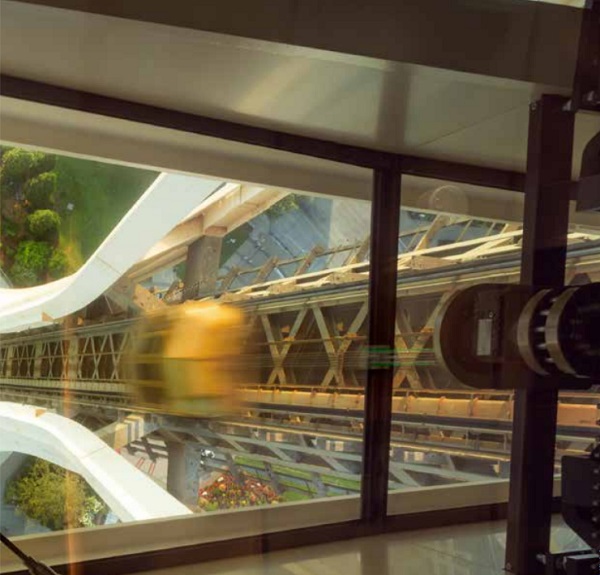 The Tower contains the world’s first and only rotating glass floor for the restaurant and bar. Image © Nic Lehoux