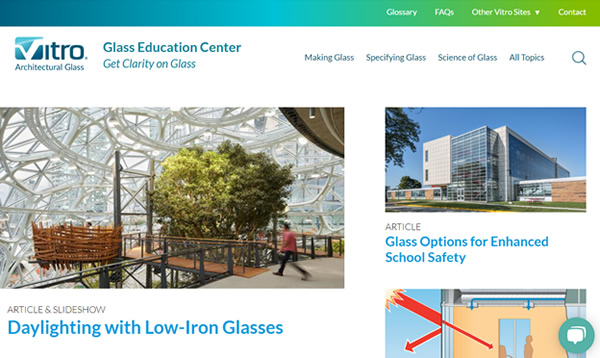 Among the highlights of the redesigned Vitro Glass Education Center website are a more engaging homepage, new topic groupings and an improved search tool.