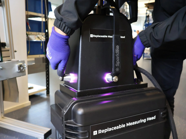 Passive Windoor using Sparklike Laser PortableTM to measure argon concentration in insulating glass units as part of quality control. 