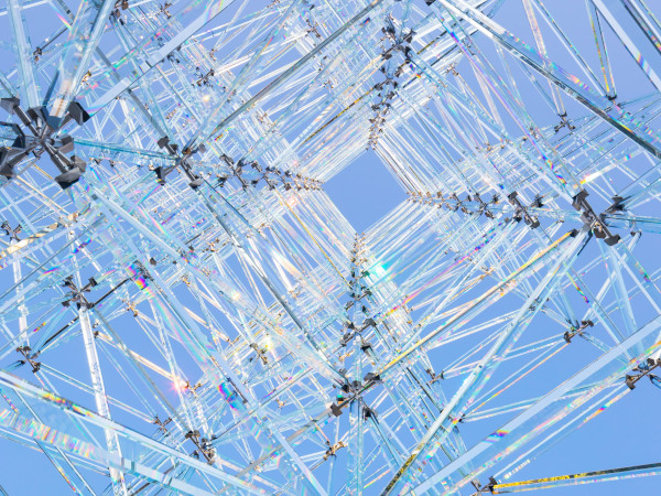 “Réflexions”, a colourful 15-metre-high light installation resembling a game of pick-up sticks in the gardens of the Palais Royal in Paris Photo: Sergio Grazia