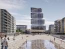 Visualisation of the Heldenplein (Eng. Hero square) with the 67 m high residential Heldentoren (Eng. Hero tower) in the back (© Neutelings & Riedijk)