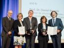 Two European glass scientists - Professor Alicia Duran (second right) and Professor Daniel Neuville (third left) - received the 17th Otto Schott Research Award.  Photo: SCHOTT/ Matthias Michael Maria Bedenk