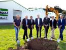 Groundbreaking ceremony for the logistics centre, a major investment (left to right) Peter Riepe, architect and planner, Dr. Heinrich Ostendarp, Stefan Reuter, Bernhard Hötger, Jochen H. Hesselbach, Jörn C. Hesselbach, Peter Herrmann.