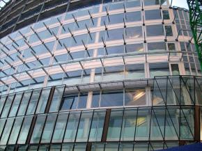 A Waagner-Biro double-skin facade being assembled at One Angel Square, Manchester. 