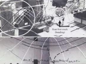 Crack evolution of laminated with PVB 