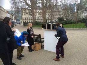 Figure 1 A glass sample viewing box in use in Fitzroy Square, London