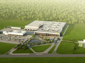 Architectural Rendering of Continental Automotive’s new Kaunas, Lithuania factory to produce electronic components including Intelligent Glass Control Systems to control Research Frontiers SPD-SmartGlass.