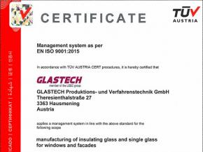 GLASTECH Produktions- und Verfahrenstechnik GmbH is successfully certified according to ISO9001:2015
