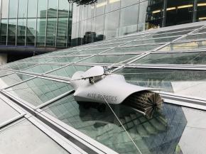 Window cleaning robot working at Utrecht Central Station