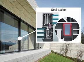 Active seal: By pressing the button, air is generated in the frame and pumped into the seal. The seal presses against the slide profile and closes the gap between slide and fixed frame absolutely tight.