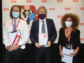 Marco Mancini, Scm Group's General Manager, with Pierantonio Macola, Smau’s President, and Simona Regina, journalist at Radio Rai.