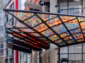 For passers-by it is like walking through a rain of confetti under the printed canopies. Photo: Simon Kennedy