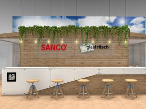 Seen here in virtual form, it will be ready for visitors to experience at BAU 2023: the Glas Trösch and SANCO stand in Munich was designed with a consistent focus on the Cradle-to-Cradle design philosophy. 