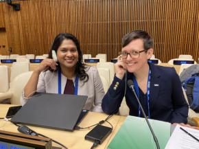 Urmilla Sowell, NGA Technical Services & Advocacy Director and Katy Devlin, NGA Editor-in-Chief at the United Nations in December, 2022, for the closing ceremonies of the International Year of Glass.