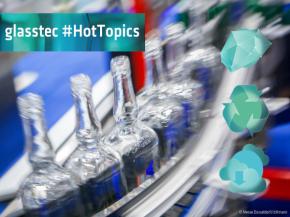 The three Hot Topics of glasstec 2024: Decarbonisation, Circular Economy and Digital Technologies. © Messe Düsseldorf/ctillmann