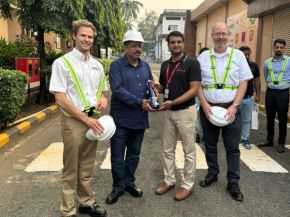L-R: Brian Matuszewski (Glass Futures), Rajesh Khosla (AGI / AIGMF), Srinidhi Rao (Diageo) and Dave Fordham (Glass Futures) at the Diageo’s Craft and Innovation Hub in Goa. 