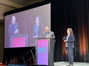 Ricke Locke Presents NGA's First Business Leadership Award to Nicole Harris During BEC Conference