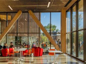 The John Olver Design Building is certified LEED® Gold, and features Solarban® low-e coatings by Vitro.  (Ngoc X Doan Photography)