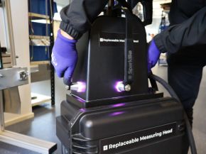 Passive Windoor using Sparklike Laser PortableTM to measure argon concentration in insulating glass units as part of quality control. 