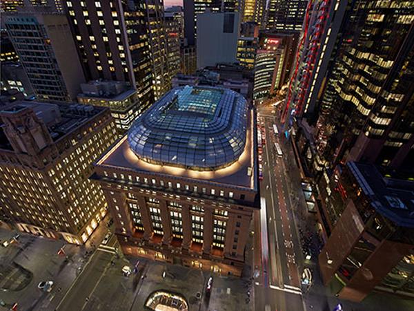 50 Martin Place showcases its magnificent new glass dome roof. 50 Martin Place showcases its magnificent new glass dome roof.