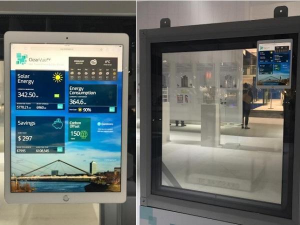 Images – ClearVue IGU with display showing indicative power performance and energy savings (note: displayed numbers for illustration purposes only and may differ in actual use situations) Images – ClearVue IGU with display showing indicative power performance and energy savings (note: displayed numbers for illustration purposes only and may differ in actual use situations)