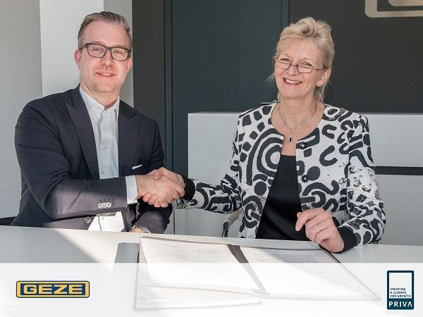 At the GEZE headquarter in Leonberg, Germany, representatives of Priva B.V. and GEZE GmbH signed the letter of intent. Photo: GEZE GmbH